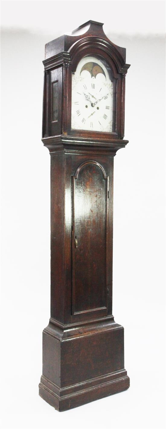 An early 19th century oak eight day longcase clock, 7ft 1in.